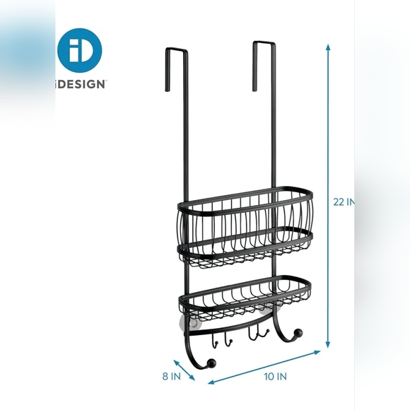 iDesign York Bathroom Over the Door Shower Caddy with Storage Baskets Shelves - Picture 3 of 5